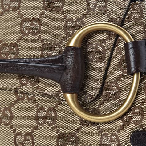 GUCCI Monogram Horsebit Clutch Dark Brown 